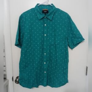 Jack Spade Turquoise Diamond Quad Print Short sleeve Button up Linen blend shirt